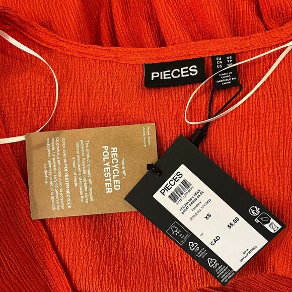 Pieces Women's Poinciana PCLUNA S/S V-Neck Short Dress  - Size XS - NWT $55 - Picture 5 of 5
